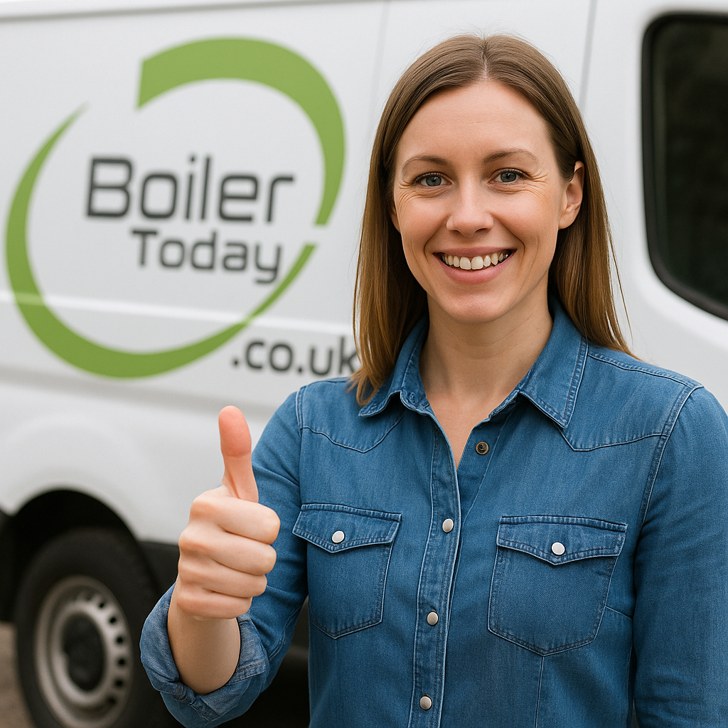 Customer Reviews Customer giving thumbs up in front of a boiler today van, after using Boiler Todays Service and being completely satisfied in the Kent region providing Electrical and Plumbing Solutions